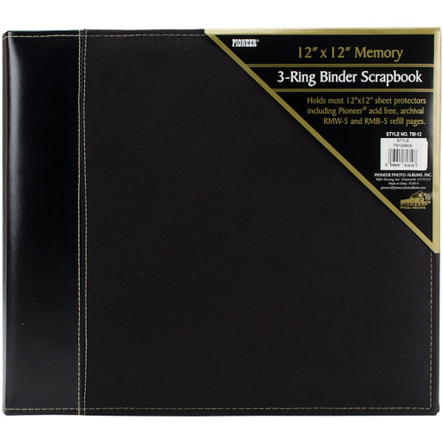 Pioneer 3-Ring Sewn Cover Album 12"X12"-Black Suede PTM12-BKS - 023602618107