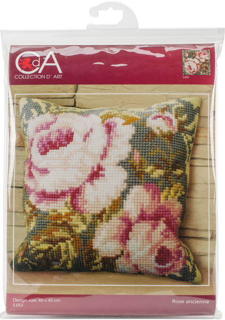 Collection D'Art Stamped Needlepoint Cushion 15.75"X15.75"-Rose Ancienne CD5052 - 5206575150521