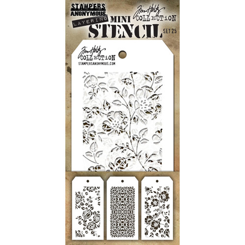 Tim Holtz Mini Layered Stencil Set 3/Pkg-Set #25 - MTS-25 - 653341839510