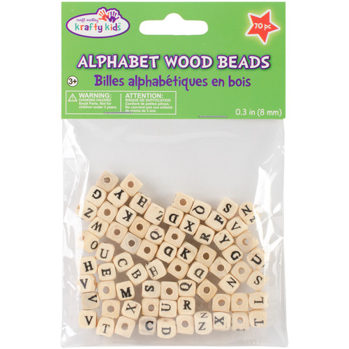 Krafty Kids Wood Alphabet Beads 8mm 70/Pkg-Natural - BD301-A - 775749164190