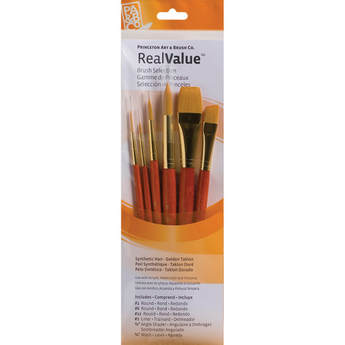 Princeton Synthetic Gold Taklon Real Value Brush Set-6/Pkg P9153 - 757063918758