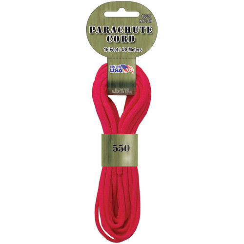 Pepperell Braiding Parachute Cord 4mmx16'-Neon Pink - PARA-1625 - 725879306786