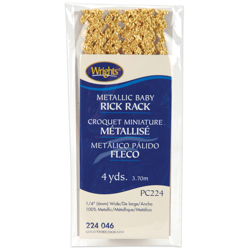 Wrights Baby Metallic Rickrack .25"X4yd-Gold - 117-224-046 - 070659134456 Wrights Baby Metallic Rickrack .25"X4yd-Gold - 117-224-046 - 070659134456