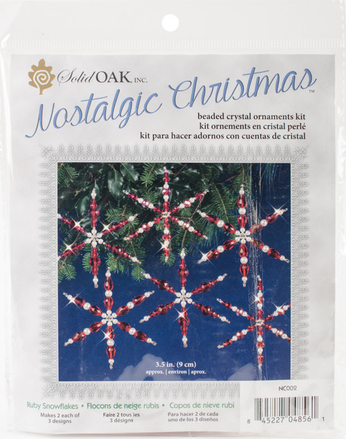 Solid Oak Nostalgic Christmas Beaded Crystal Ornament Kit-Ruby Snowflakes - NCHBOK-002 - 845227048561