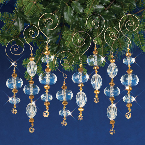 Solid Oak Nostalgic Christmas Beaded Cyrstal Ornament Kit-Gold & Crystal Icicles -NCHBOK-001