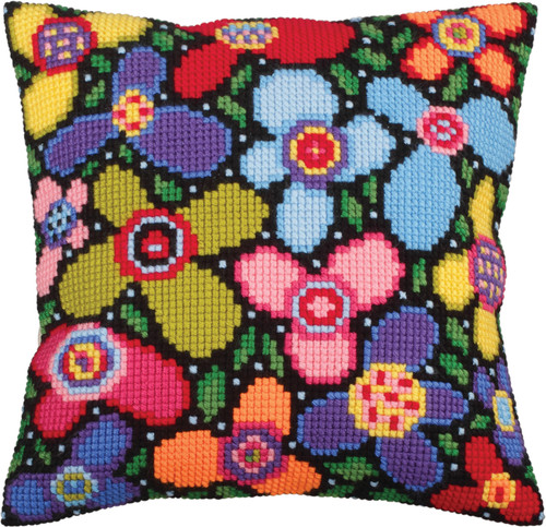 Collection D'Art Stamped Needlepoint Cushion 15.75"X15.75"-Flower Glade CD5259