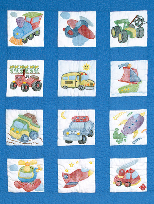 Jack Dempsey Stamped White Nursery Quilt Blocks 9"X9" 12/pkg-Transportation - 300 79 - 013155150797