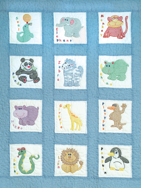 Jack Dempsey Stamped White Nursery Quilt Blocks 9"X9" 12/pkg-Children's Zoo 300 78