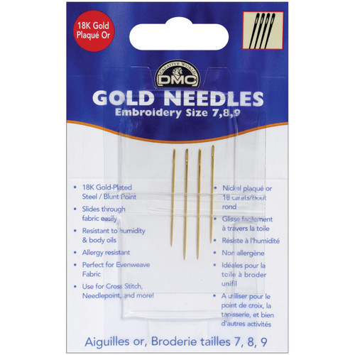 DMC Gold Embroidery Hand Needles-Size 7/9 4/Pkg 6133 - 077540183111