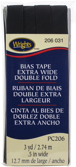 Wrights Double Fold Bias Tape .5"X3yd-Black - 117-206-031 - 070659133084