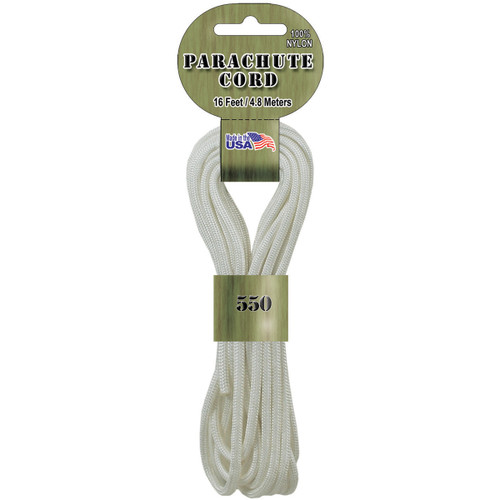 Pepperell Braiding Parachute Cord 4mmx16'-White - PARA-1601 - 725879306281