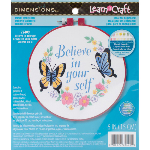 Dimensions Learn-A-Craft Embroidery Kit 6" Round-Believe In Yourself-Stitched In Thread 72409 - 088677724092