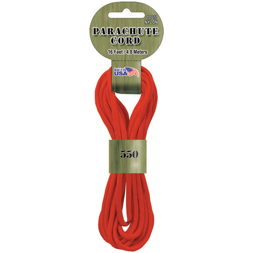 Pepperell Braiding Parachute Cord 4mmx16'-Neon Orange PARA-1610 - 725879306373