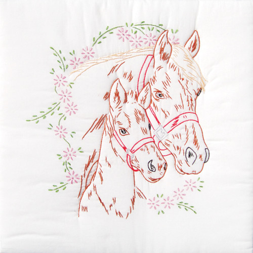 Jack Dempsey Stamped White Quilt Blocks 18"X18" 6/Pkg-Mare & Colt - 732 142 - 013155471427