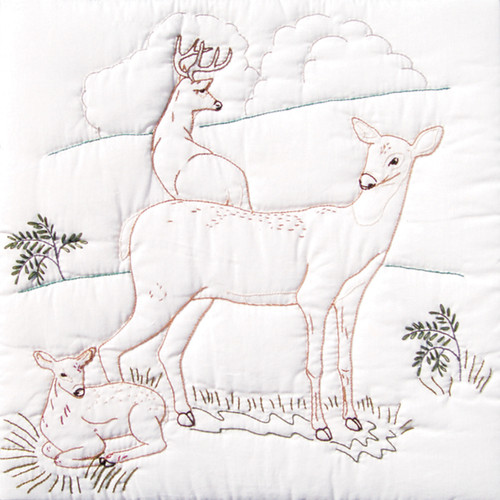 Jack Dempsey Stamped White Quilt Blocks 18"X18" 6/Pkg-Deer Family - 732 199 - 013155471991