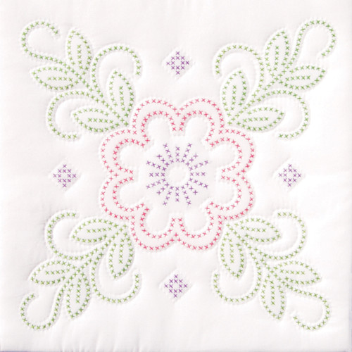 Jack Dempsey Stamped White Quilt Blocks 18"X18" 6/Pkg-Floral Design 732 97 - 013155470970