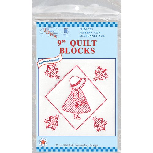 Jack Dempsey Stamped White Quilt Blocks 9"X9" 12/Pkg-Sunbonnet Sue 733 239 - 013155482393