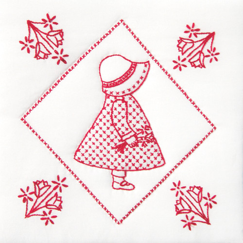 Jack Dempsey Stamped White Quilt Blocks 9"X9" 12/Pkg-Sunbonnet Sue 733 239