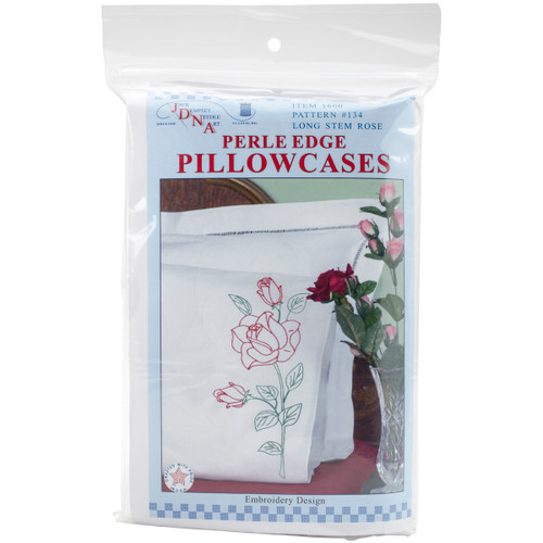 Jack Dempsey Stamped Pillowcases W/White Perle Edge 2/Pkg-Long Stem Rose 1600 134 - 013155851342
