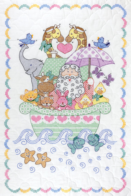 Jack Dempsey Stamped White Quilt Crib Top 40"X60"-Noah's Ark - 4060 39