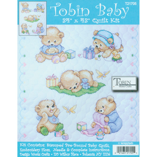 Tobin Stamped Quilt Cross Stitch Kit 34"X43"-Baby Bears - T21705 - 021465217055