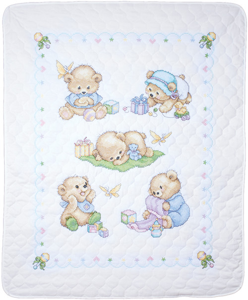 Tobin Stamped Quilt Cross Stitch Kit 34"X43"-Baby Bears T21705