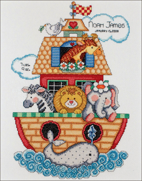 Design Works Counted Cross Stitch Kit 11"X14"-Noah's Ark Birth Record (14 Count) - T21718 Design Works Counted Cross Stitch Kit 11"X14"-Noah's Ark Birth Record (14 Count) - T21718