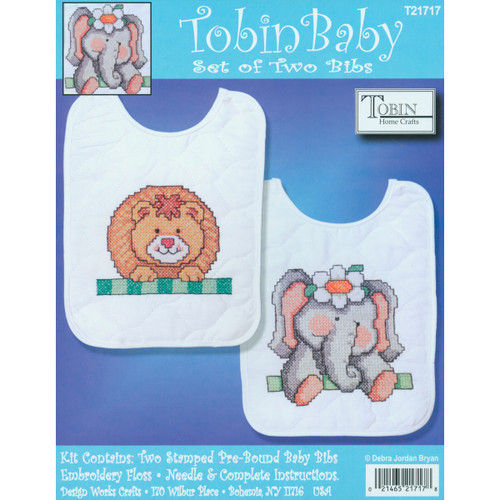 Tobin Stamped Cross Stitch Bib Pair Kit 8"X10" 2/Pkg-Noah's Ark - T21717 - 021465217178