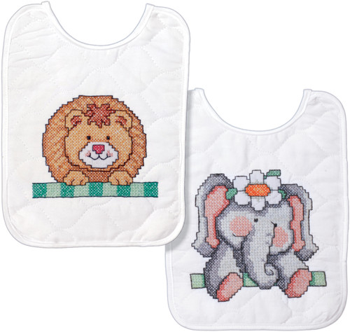 Tobin Stamped Cross Stitch Bib Pair Kit 8"X10" 2/Pkg-Noah's Ark - T21717