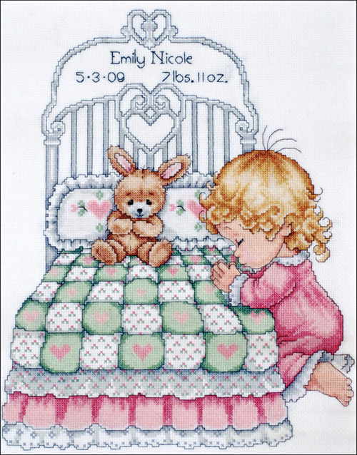 Tobin Counted Cross Stitch Kit 11"X14"-Bedtime Prayer Birth Record (14 Count) - T21709