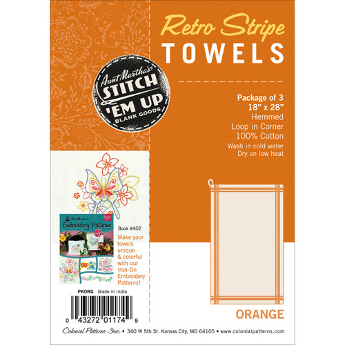 Aunt Martha's Stitch 'Em Up Retro Stripe Towels 18"X28" 3/Pk-Orange Stripe PKORG