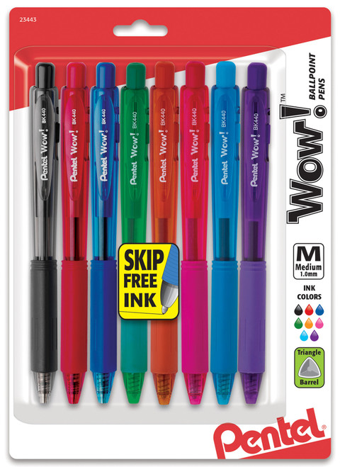 Pentel Wow! Colors Retractable Medium Ballpoint Pens 8/Pkg-Assorted Colors BK440BP8 - 072512234433