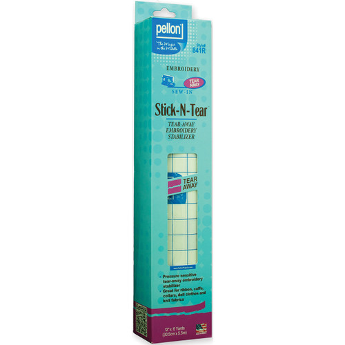 Pellon Stick-N-Tear Away Embroidery Stabilizer-White 12"X6yd - 841R - 075269009521