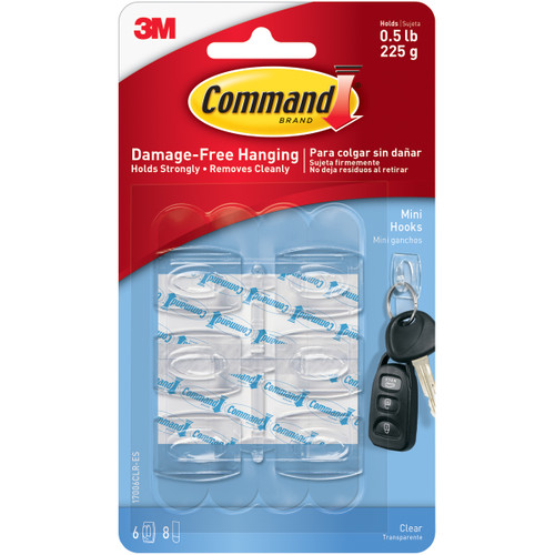 Command Mini Hook 6/Pkg-6 Clear Hooks & 8 Strips - 17006CLR - 051141346939