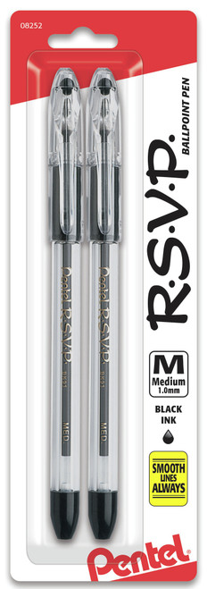 Pentel R.S.V.P. Medium Ballpoint Pens 2/Pkg-Black BK91BP2-A - 072512082522