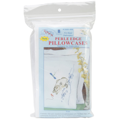 Jack Dempsey Stamped Pillowcases W/White Perle Edge 2/Pkg-Fish - 1600 498 - 013155854985
