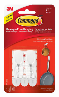 Command Medium Wire Hook 2/Pkg-2 White Hooks & 3 Strips - 17065ES - 051141409498
