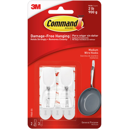 Command Medium Wire Hook 2/Pkg-2 White Hooks & 3 Strips - 17065ES - 051141409498