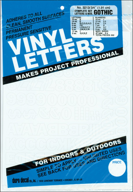 Duro Permanent Adhesive Vinyl Letters & Numbers .75" 302/Pkg-White - D3213-WHITE - 029211321322