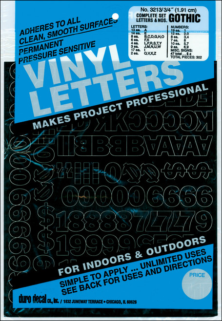 Duro Permanent Adhesive Vinyl Letters & Numbers .75" 302/Pkg-Black - D3213-BLACK - 029211321315