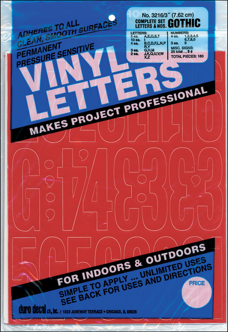Duro Permanent Adhesive Vinyl Letters & Numbers 3" 160/Pkg-Red - D3216-RED - 029211321636