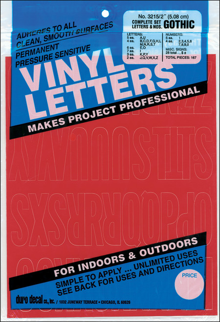 Duro Permanent Adhesive Vinyl Letters & Numbers 2" 167/Pkg-Red - D3215-RED - 029211321537