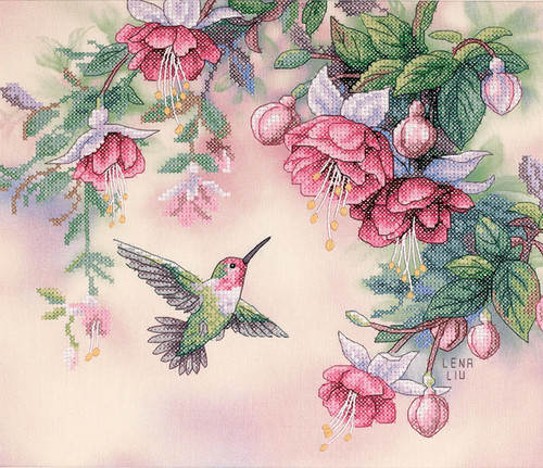 Dimensions Stamped Cross Stitch Kit 14"X12"-Hummingbird & Fuchsias - 13139 - 088677131395
