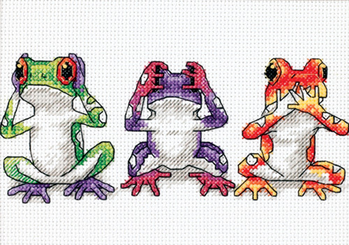 Dimensions Jiffy Mini Counted Cross Stitch Kit 7"X5"-Treefrog Trio (14 Count) 16758
