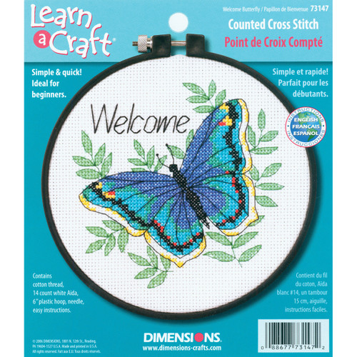 Dimensions Learn-A-Craft Counted Cross Stitch Kit 6" Round-Welcome Butterfly (14 Count) - 73147 - 088677731472