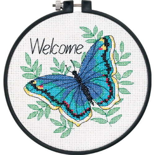 Dimensions Learn-A-Craft Counted Cross Stitch Kit 6" Round-Welcome Butterfly (14 Count) 73147