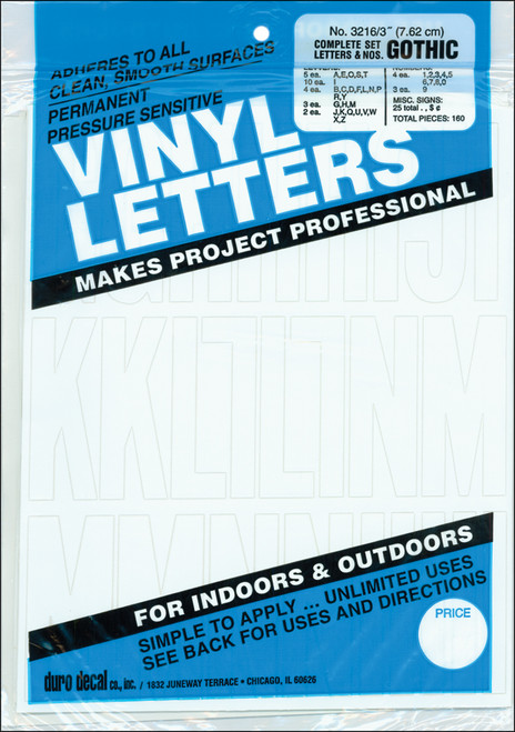 Duro Permanent Adhesive Vinyl Letters & Numbers 3" 160/Pkg-White - D3216-WHITE - 029211321629