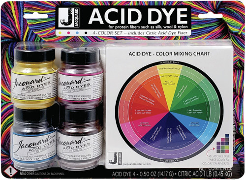 Jacquard Acid Dye 4-Color Set W/Citric Acid-Yellow, Turquoise, Red & Black JAC600S - 743772029946