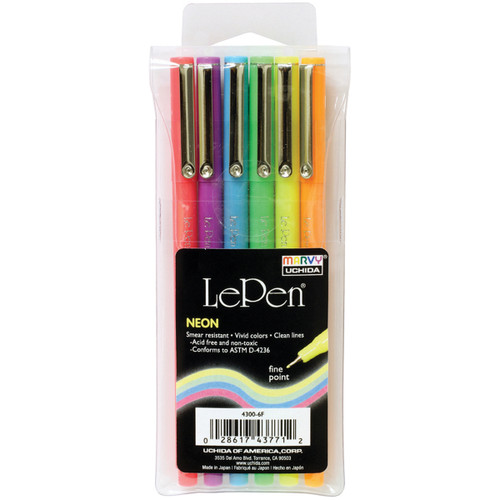 Uchida Le Pen Fine Point Neon Set 6/Pkg-Assorted Colors - 4300-6F - 028617437712
