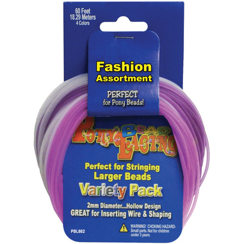 Pepperell Braiding Pony Bead Lacing Variety Pack 60'-Pastel Colors - PBL602 - 725879220723